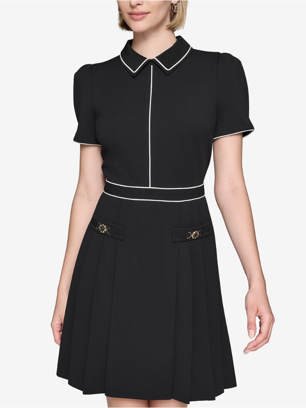 Karl Lagerfeld Paris Black Dress with White Piping
